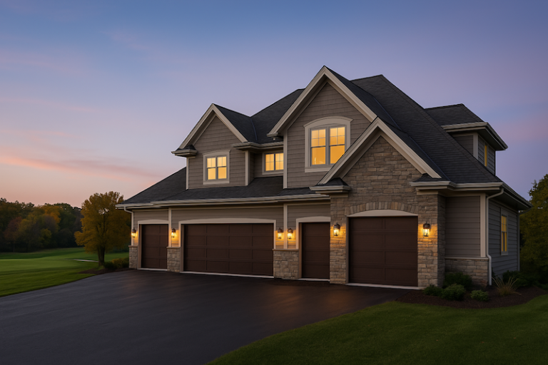 Large Barrington Hills house with modern garage door