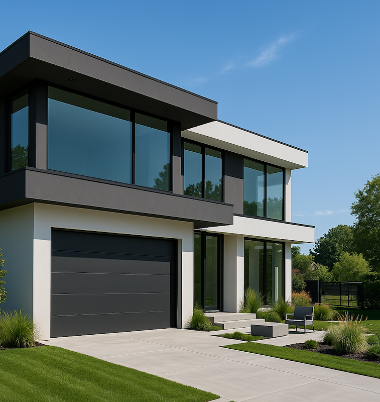 Modern house with beautiful garage door in Long Grove