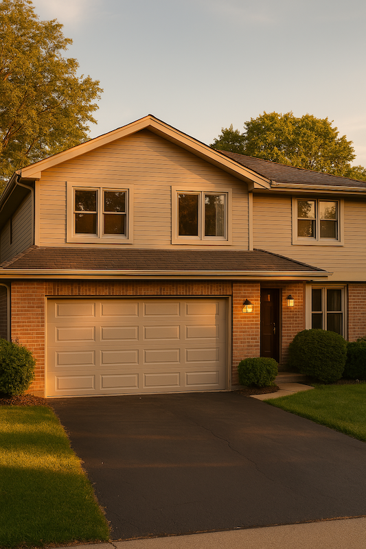Classing American house with classic garage doors in Northbrook